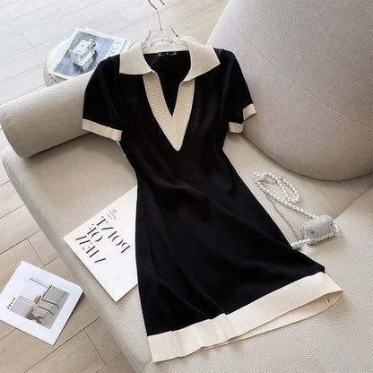 vmtvr dress to impress codes Versatile Fashion Comfortable Summer New Women's Clothing Summer French Chanel Style Short Sleeve Knitted T-shirt Dress Women