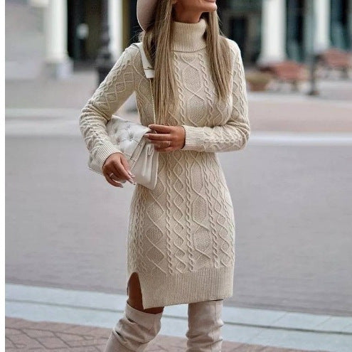 vmtvr dress to impress outfits Autumn and Winter Slim-Fit Long-Sleeved Pullover Knitted Lapel Sweater Solid Color Split Twist Midi Sweater Women's Skirt