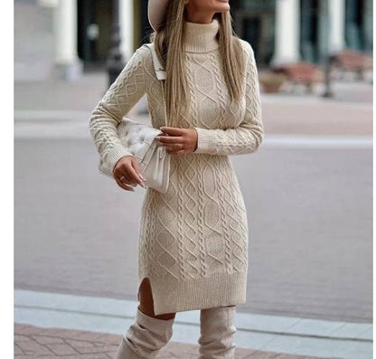 vmtvr dress to impress outfits Autumn and Winter Slim-Fit Long-Sleeved Pullover Knitted Lapel Sweater Solid Color Split Twist Midi Sweater Women's Skirt