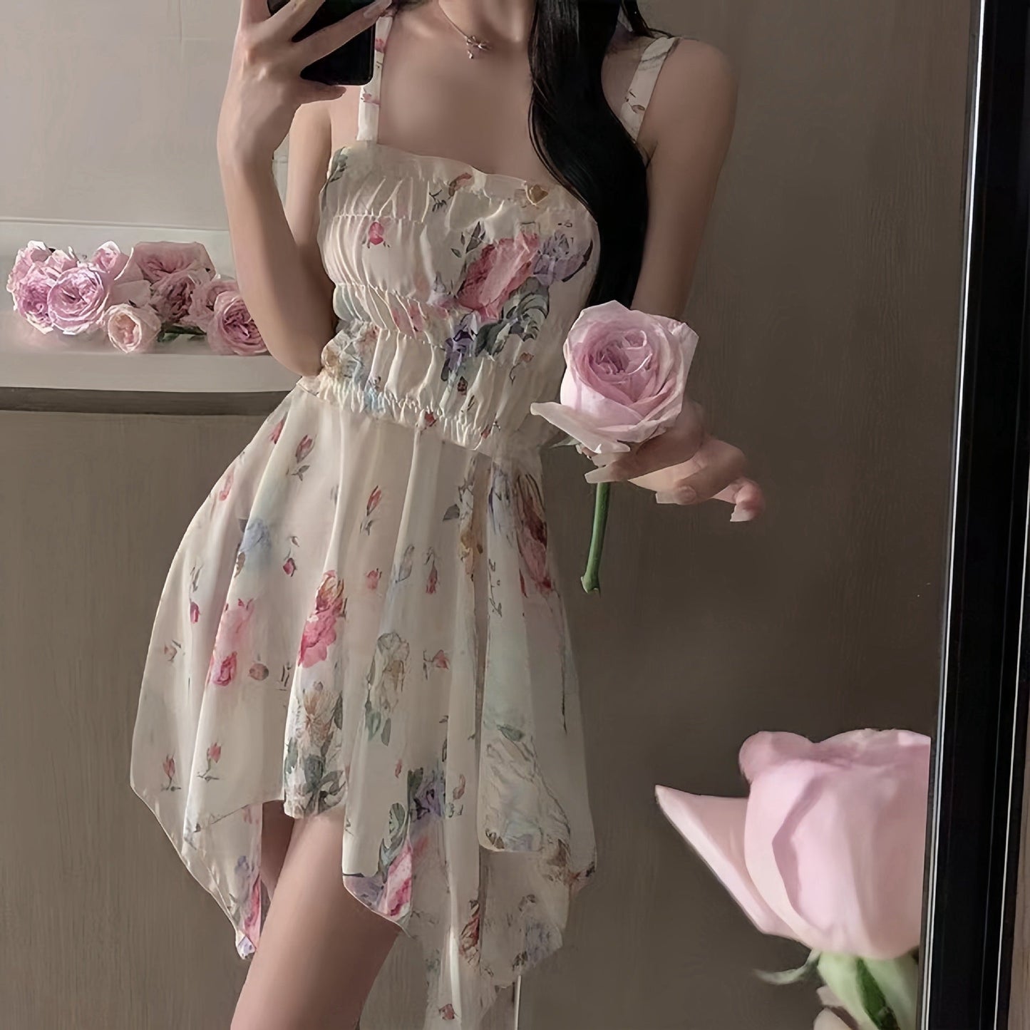 vmtvr cherry blossom dress to impress Butterfly Miaosi Silk Hair French Flower Dress Chiffon Strap Pajamas Pure Desire Temptation Nightdress Sexy Niche