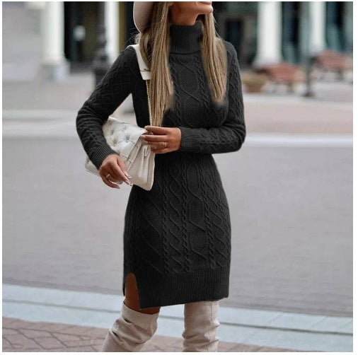 vmtvr dress to impress outfits Autumn and Winter Slim-Fit Long-Sleeved Pullover Knitted Lapel Sweater Solid Color Split Twist Midi Sweater Women's Skirt