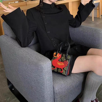 vmtvr leapord halloween outfit 2024 Spring and Autumn Fashion Korean Style Black Stand Collar High-Grade Korean Style Long Sleeve Dress Women's Fashion