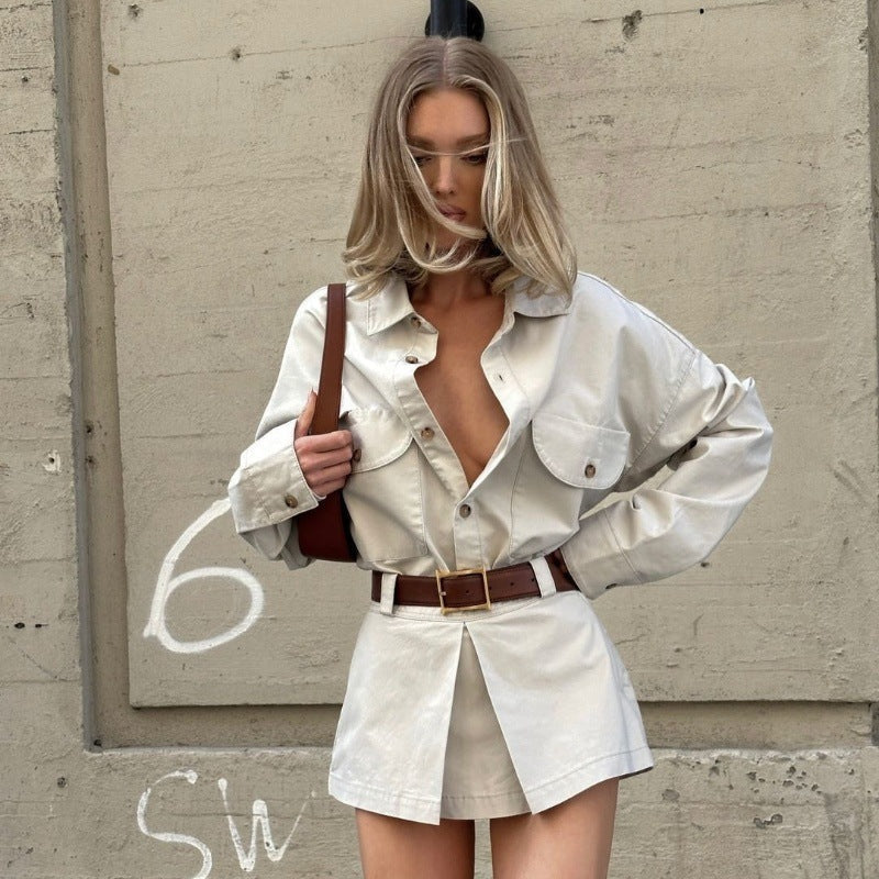 vmtvr 2000s fashion Ins2024 Autumn New Women's Clothing Fashion Personality Street Button Fake Pocket Long Sleeve Shirt Dress