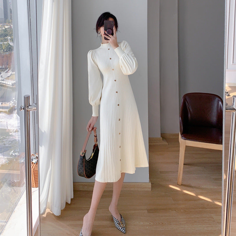 vmtvr 2000s fashion Autumn and Winter Women's Elegant Hepburn Style Sweater Skirt Half Turtleneck Inner Wear Mid-Length Knitted Long Sleeve Dress