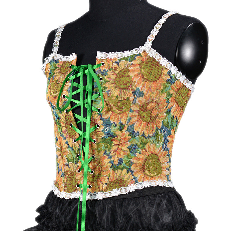 vmtvr koi fish dress to impress Autumn and Winter Women's Clothing French Retro Oil Painting Jacquard Embroidered Camisole Fishbone Corset Lace Lace-up Corset