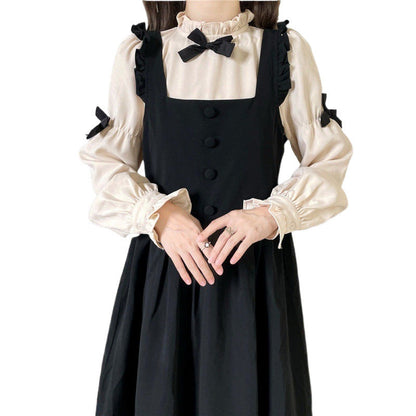 vmtvr Gothic Dti Autumn and Winter New plus Size 2024 Japanese Bubble Sleeve Light Lo Lolita Suspender Skirt Two-Piece Bow Dress