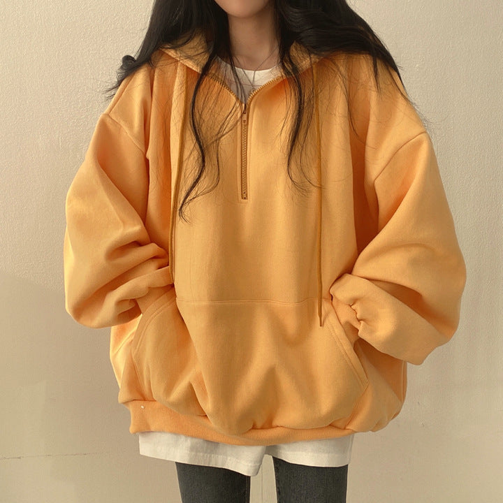 vmtvr harajuku fashion dress to impress Pullover Zipper Hooded Sweater for Women Ins Long Student Loose Spring, Autumn and Winter Fleece-lined Korean Style Thin