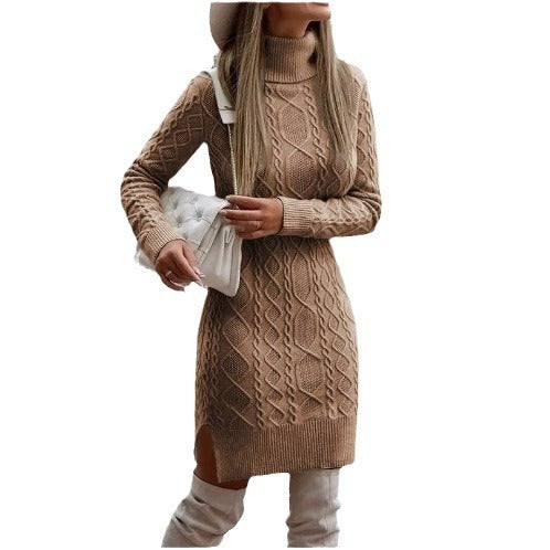 vmtvr dress to impress outfits Autumn and Winter Slim-Fit Long-Sleeved Pullover Knitted Lapel Sweater Solid Color Split Twist Midi Sweater Women's Skirt