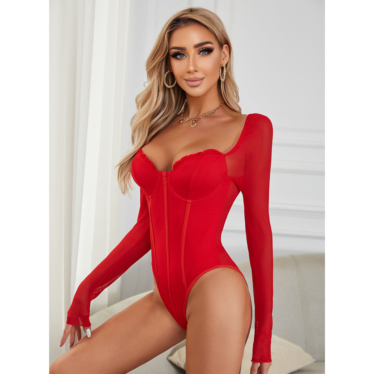 vmtvr 2000s fashion Summer New Ins Style Sexy Double-Layer Mesh Wooden Ear Slim Slimming Jumpsuit