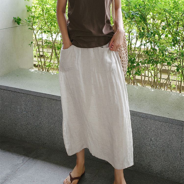 vmtvr 2000s fashion Linen Large Slit Culottes One-Piece Women's Spring and Summer Loose plus Size Casual Cropped Pants Fake Two-Piece Cotton Linen Wide-Leg Pants Skirt