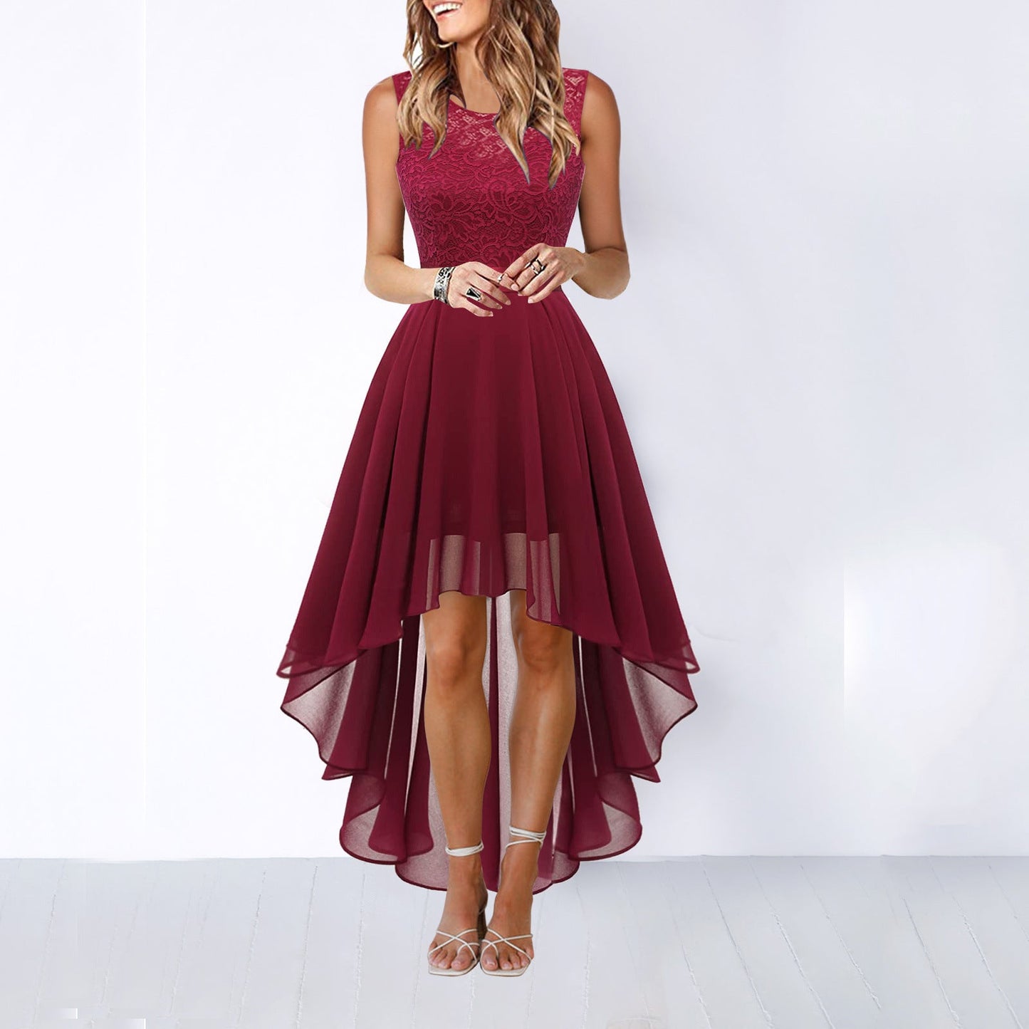 vmtvr homecoming dresses Spring and Summer New Hollow Waist Chiffon Dress Dinner Lace Dress