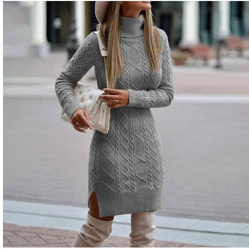 vmtvr dress to impress outfits Autumn and Winter Slim-Fit Long-Sleeved Pullover Knitted Lapel Sweater Solid Color Split Twist Midi Sweater Women's Skirt