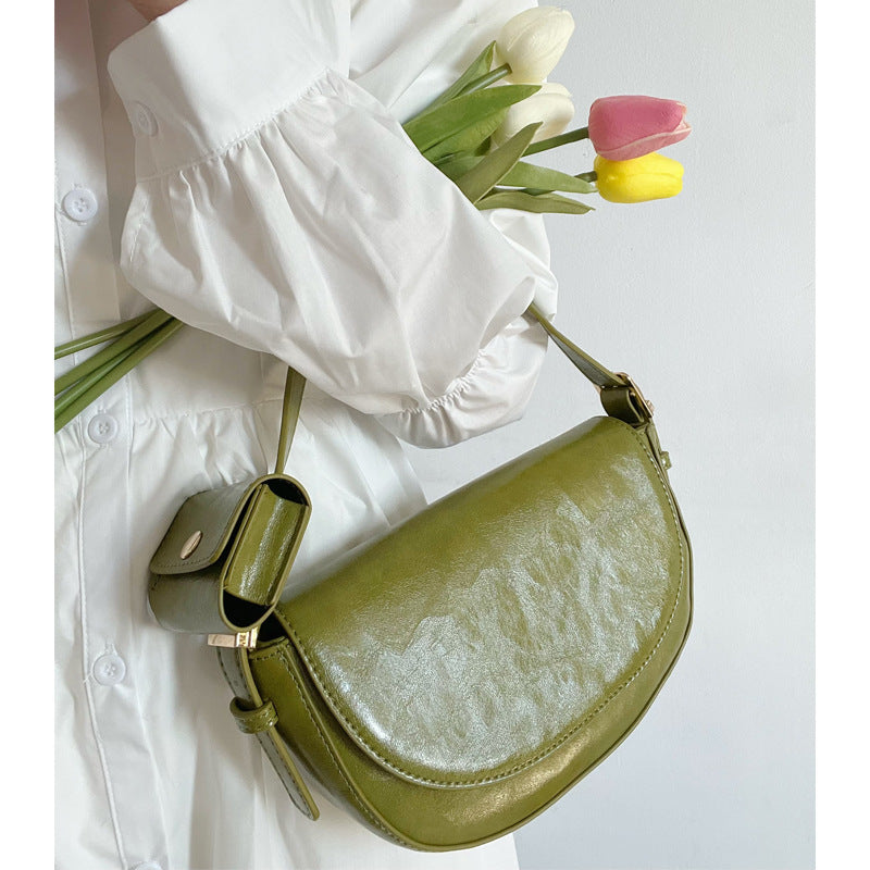 VMTVR 2025 Korean version of super fire handheld underarm bag popular is popular this year, retro versatile green shoulder crossbody saddle bag women's bag