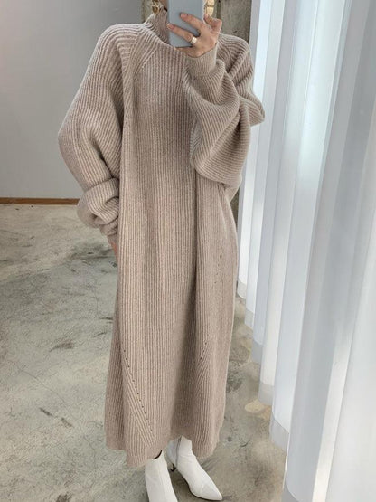 vmtvr - Casual High Neck Solid Color Long Sleeve Knit Dress