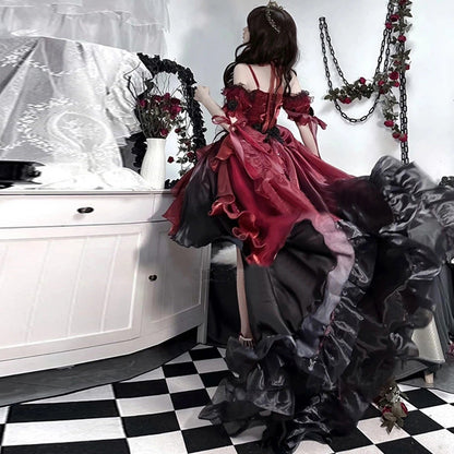 vmtvr gothic dti Red Flower Wedding Dress Cartoon Female Game Cosplay Performance Costume Performance Costume Dress Pettiskirt Halloween