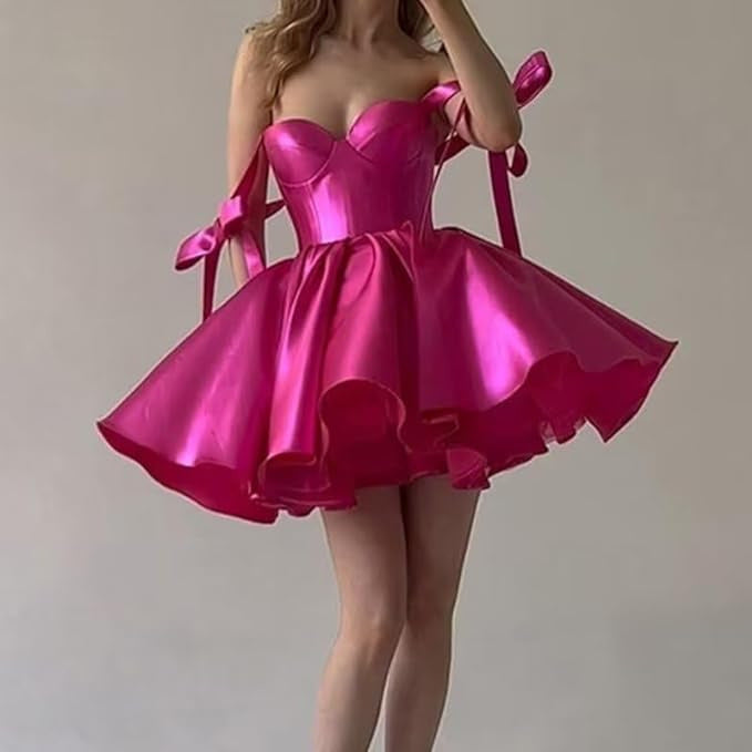 vmtvr long pink dress Wedding Dress Mini Satin Dress Tube Top Backless Satin Banquet Party Skirt