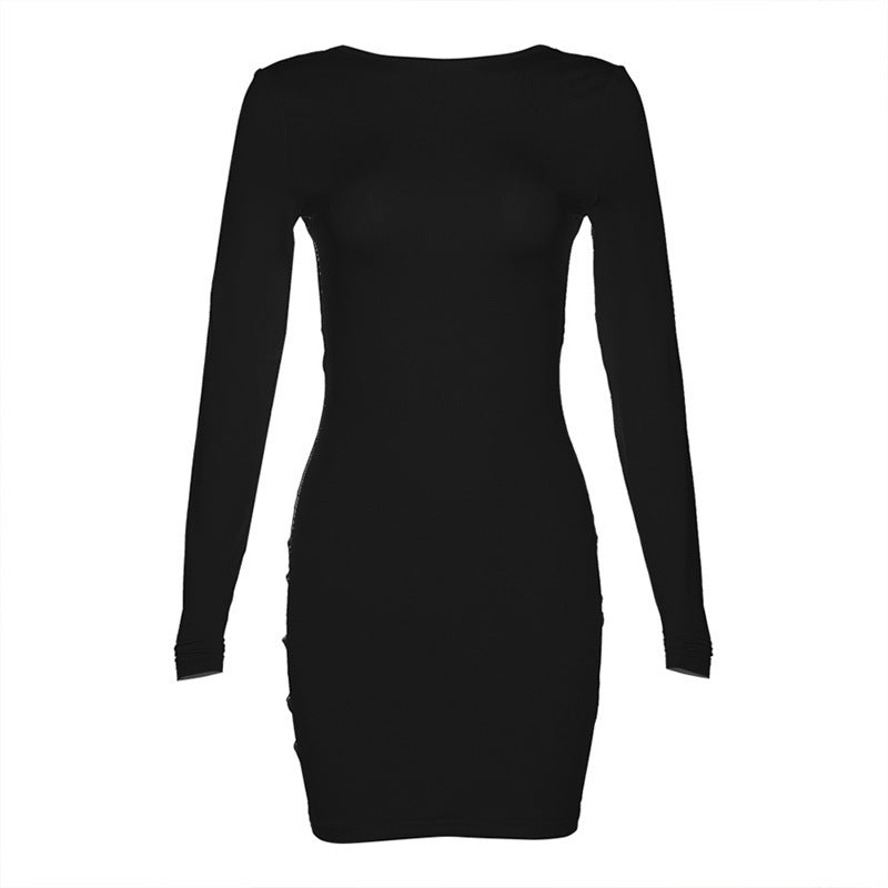 vmtvr trendy homecoming dresses INS Style Autumn and Winter New Women's Clothing Fashion Long Sleeve Sexy Backless Slim Solid Color Sheath Dress