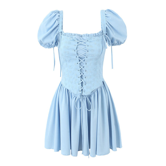 vmtvr pop culture dress to impress Women's Clothing 2024 Summer New Sweet Puff Sleeve Square Collar Dress Corset Princess Dress Two Pieces