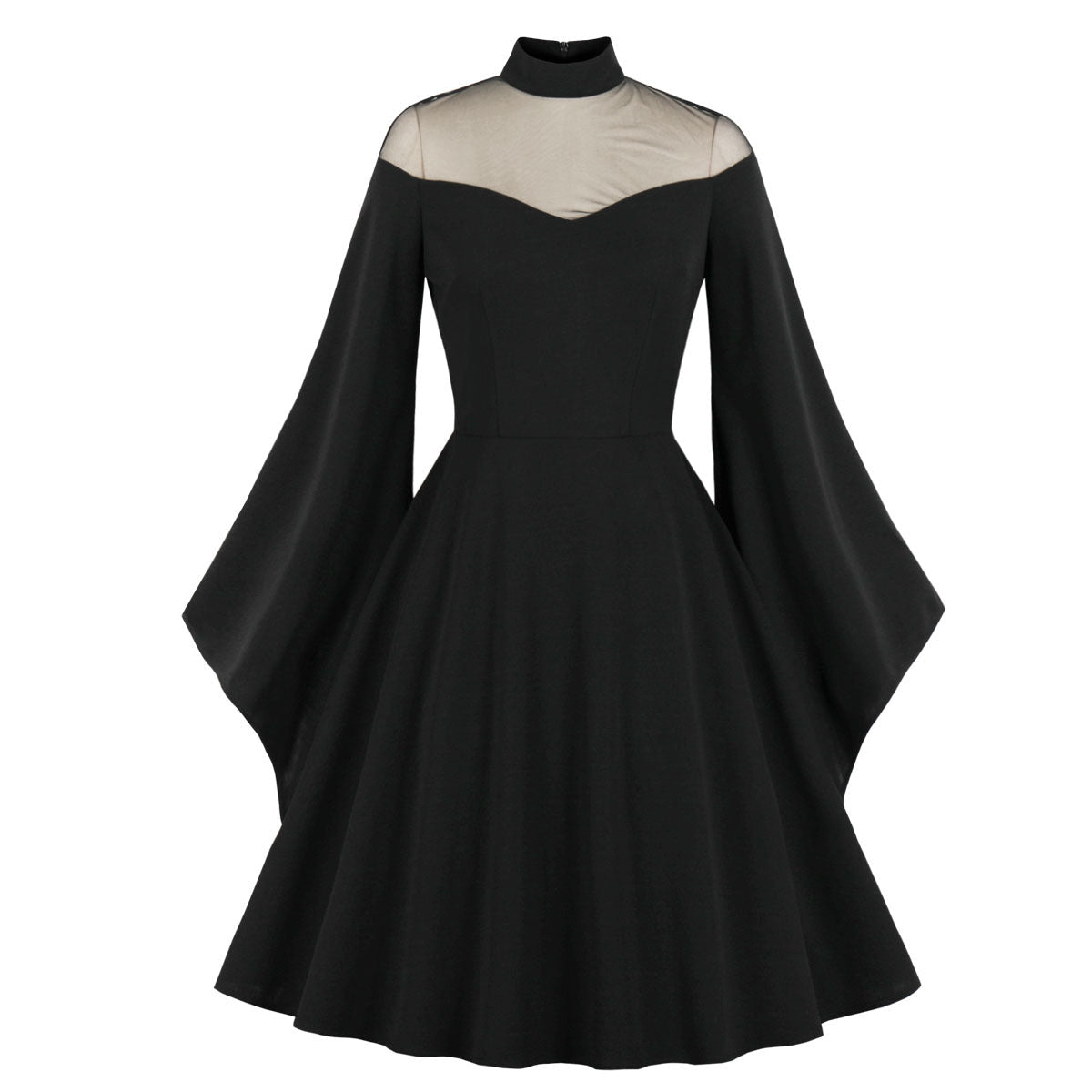 vmtvr dress to impress retro glamour E-Commerce New Halloween Black Queen Mesh Bell Sleeve Stitching Retro Dress 3067