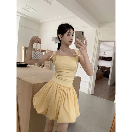 vmtvr dress to impress outfits Milky Yellow Dress Women's Summer Sweet First Love Strap Flower Bud Skirt Goose Yellow Pettiskirt