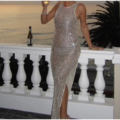 VMTVR 2025 fashion sleeveless sexy dress sequined long dress party hip skirt new women's dress temperament