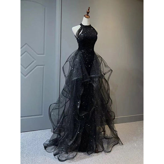 vmtvr witch dress to impress Black Evening Dress for Women New Light Luxury Niche High-End High-End Sense Trailing Birthday Party Host Adult Ceremony