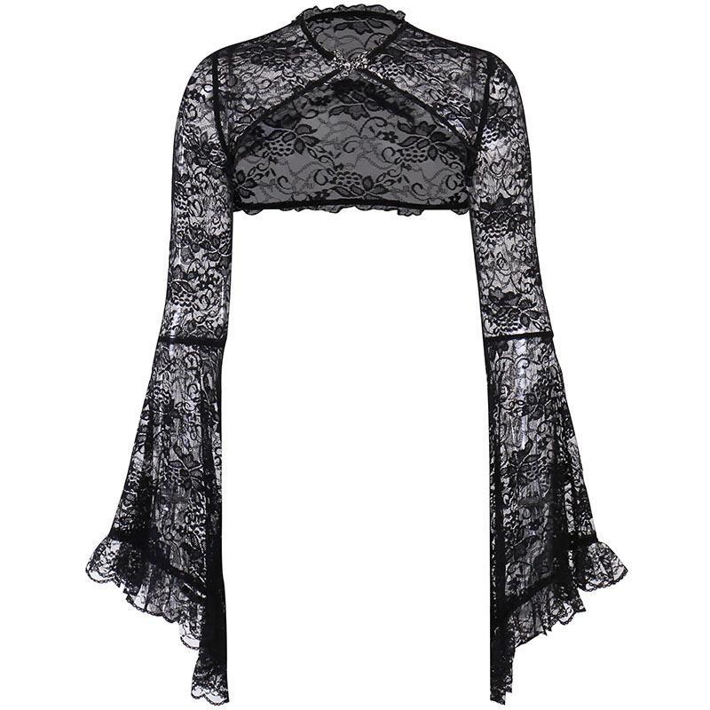 pretty halloween costumes JY1 Women's Autumn and Winter New Bell Sleeve Sexy Lace Hollow Cheongsam Buckle Blouse