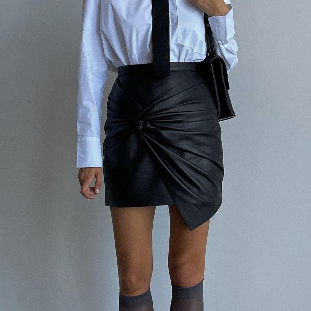 vmtvr concert outfit dress to impress Women's Clothing 2024 Autumn and Winter New Street Fashion Pleated Hip Skirt Leather Skirt