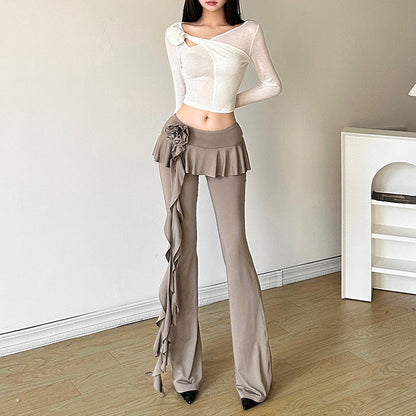 vmtvr dress to impress outfits 2024 Style Summer New Women's Clothing Solid Color Fashion Flower Ribbon Straight Casual Pants for Women