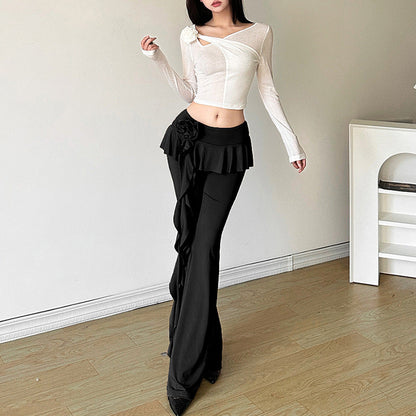 vmtvr dress to impress outfits 2024 Style Summer New Women's Clothing Solid Color Fashion Flower Ribbon Straight Casual Pants for Women