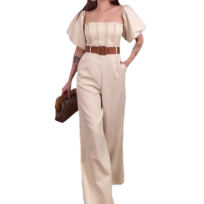 vmtvr 2024 fall fashion trends New Summer off-Shoulder Bubble Sleeve High Waist Belt Slim Temperament Jumpsuit