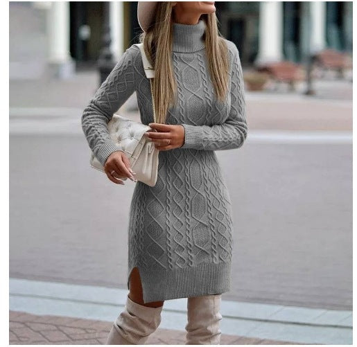 vmtvr dress to impress outfits Autumn and Winter Slim-Fit Long-Sleeved Pullover Knitted Lapel Sweater Solid Color Split Twist Midi Sweater Women's Skirt