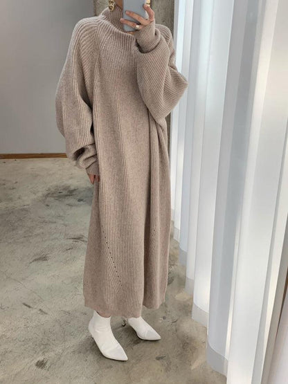 vmtvr - Casual High Neck Solid Color Long Sleeve Knit Dress