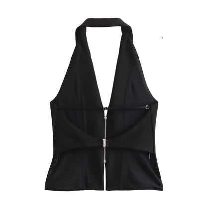 vmtvr leapord halloween outfit Women's Summer Backless Buckle Slim V-neck Halter Vest