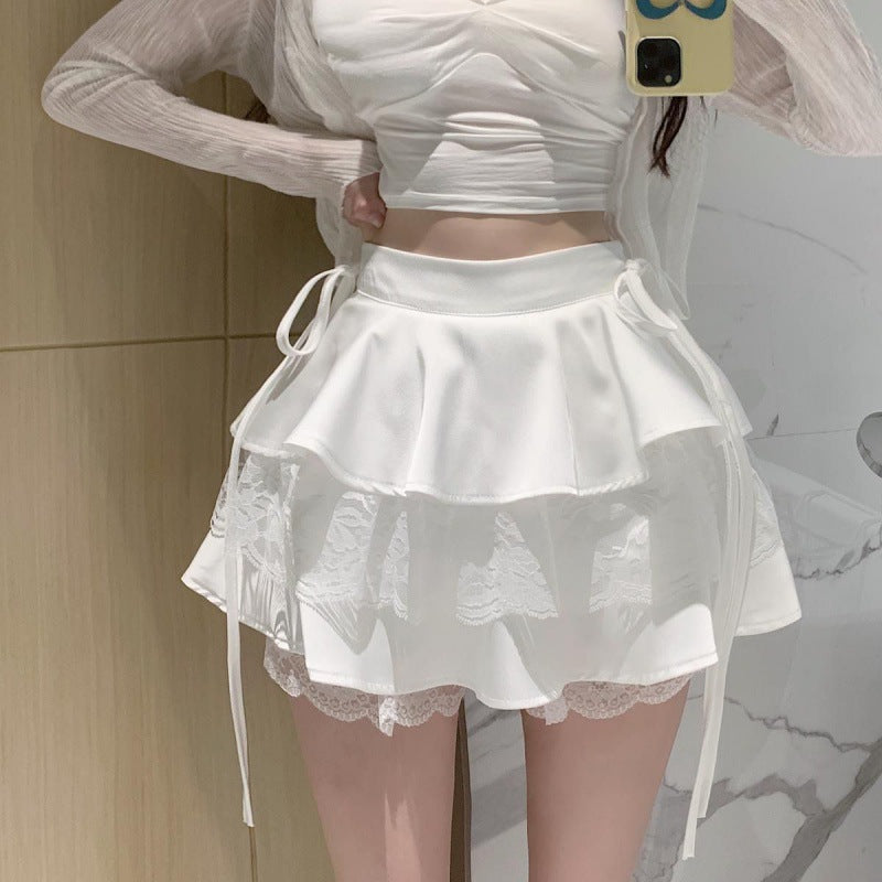 vmtvr summer outfits inspo Fluffy Skirt Women's Spring and Summer Mesh Stitching High Waist Slimming Cake Skirt Niche A- line Skirt