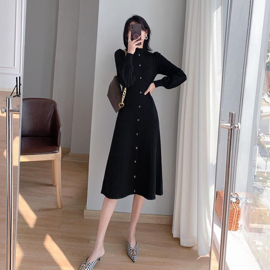 vmtvr 2000s fashion Autumn and Winter Women's Elegant Hepburn Style Sweater Skirt Half Turtleneck Inner Wear Mid-Length Knitted Long Sleeve Dress