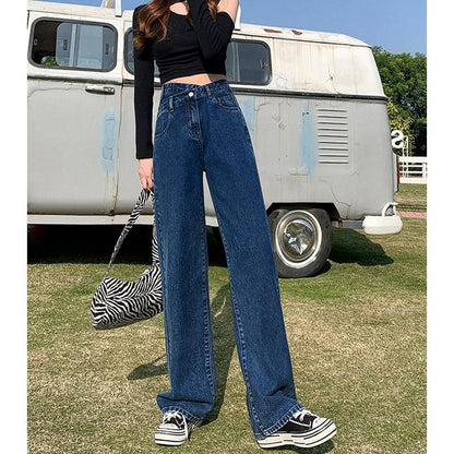 vmtvr summer fits High Waist Jeans Women's Straight Loose Cross Waist Wide Leg Pants 2024 New Spring and Summer Mopping Pants