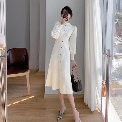 vmtvr 2000s fashion Autumn and Winter Women's Elegant Hepburn Style Sweater Skirt Half Turtleneck Inner Wear Mid-Length Knitted Long Sleeve Dress