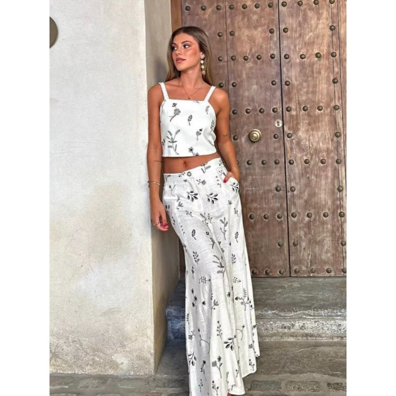 vmtvr going out outfits Summer New Blogger Small Flower Embroidered Strap High Waist Skirt Long Skirt Suit