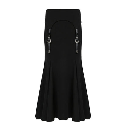 vmtvr cybergoth dress to impress Design Metal Buckle Stitching Sheath Fishtail Skirt 2024 Autumn New Dark Hot Girl Style Low Waist Skirt Long Skirt