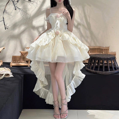 vmtvr ribbons galore dress to impress Summer New Korean Style White Moonlight First Love Sense Niche Exquisite Waist Slimming Sling Tail Dress Short Skirt for Women