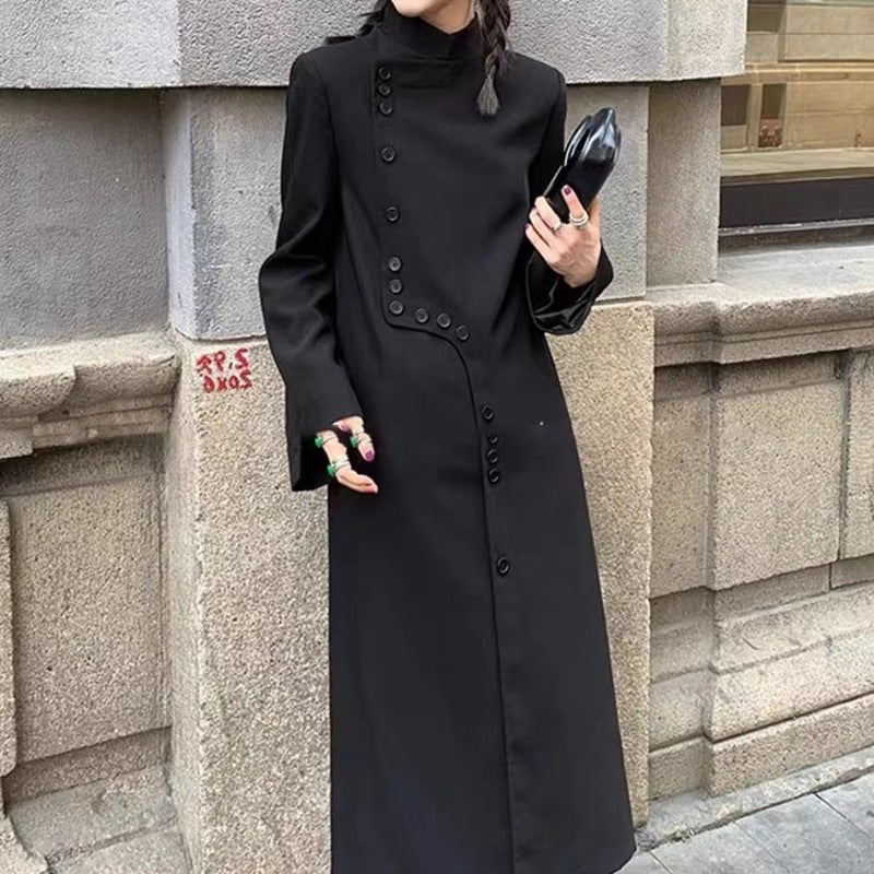 vmtvr leapord halloween outfit 2024 Spring and Autumn Fashion Korean Style Black Stand Collar High-Grade Korean Style Long Sleeve Dress Women's Fashion