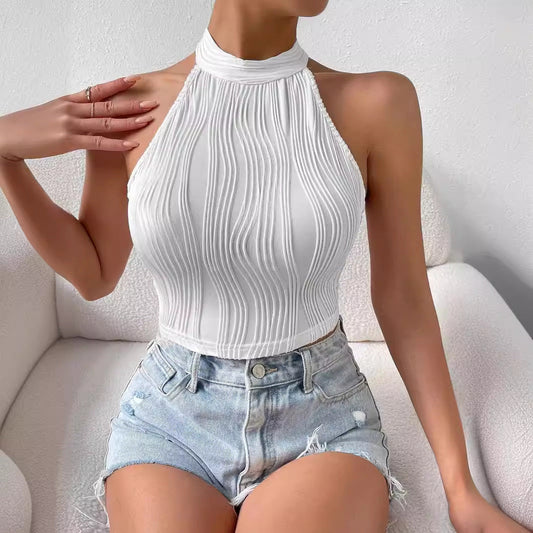 vmtvr 90s fashion Style 2024 Summer New Elegant Halter Vest Slim-Fit Navel Tight Slimming Short Top