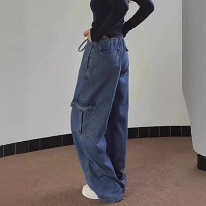 vmtvr y2k outfits 2024 Spring and Summer New Fashionable Street Casual Slimming Versatile Fashionable High Waist Tied Rope Wide Leg Workwear Jeans for Women