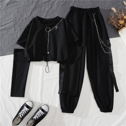 vmtvr 2000s fashion Overalls Suit Women's Summer Fashion Student New Western Style Ins Super a Handsome Cool Girl All-Match Domineering Two-Piece Suit