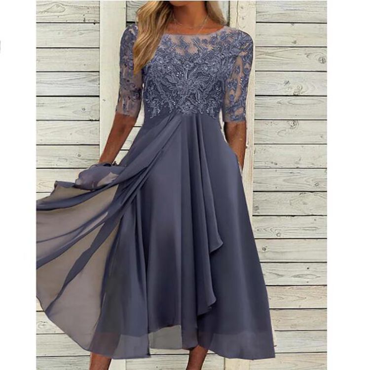 vmtvr - Round Neck Lace Swing Elegant Occasion Formal Midi Prom Dress