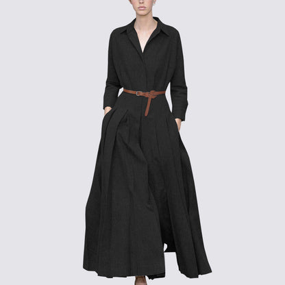 vmtvr barn jacket outfits Super Long Shirt Dress for Women Spring and Autumn Long Pleated Large Swing Dress Fashionable Trendy Waist-Tight to Ankle Dress