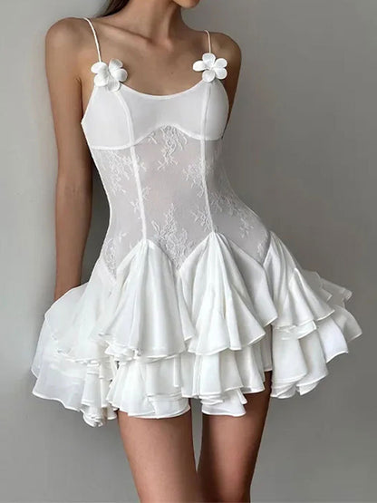 VMTVR 2025 popular summer  New fashion and sexy white satin backless pleated mini suspender dress