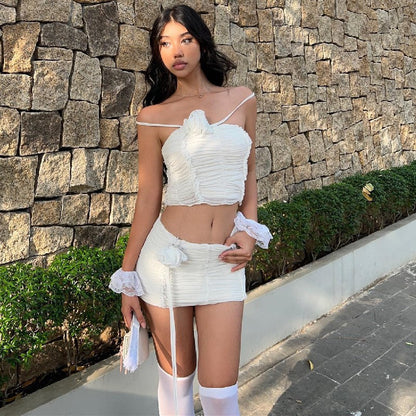 vmtvr outfit inspo INS Style Summer New Women's Clothing Fashion Hot Girl Two-Piece Set Temperament Pleated Tube Top Skirt Suit