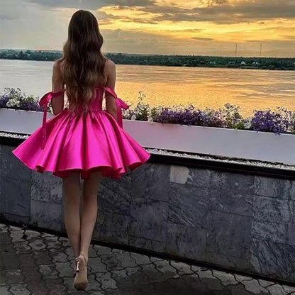 vmtvr long pink dress Wedding Dress Mini Satin Dress Tube Top Backless Satin Banquet Party Skirt